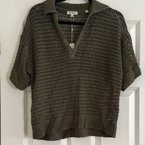 Max Studio Olive Knit Open Weave Top